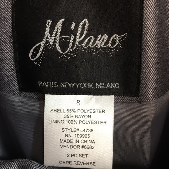 Milano Women's 2 Piece Skirt Business Power Suit w/ Blazer Sz 8 Gray - Picture 13 of 14